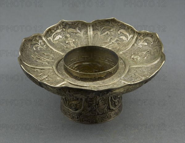 Lotus-Shaped Altar Bowl Stand, 18th century, Tibet, Tibet, Silver, 6.1 x 12.6 x 12.6 cm (2 3/8 x 5 x 5 in.)