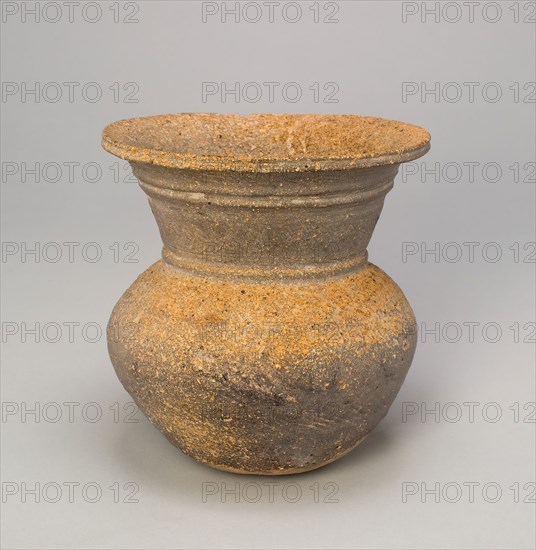 Globular Jar with Trumpet-Shaped Mouth, Three Kingdoms period (57 B.C.–A.D. 668), Gaya Federation (42–562), 5th/6th century, Korea, Korea, Stoneware with natural ash glaze, H. 14.6 cm (5 3/4 in.), diam. 13.7 cm (5 3/8 in.)