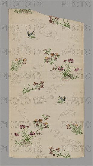 Panel (From a Dress), c. 1748/49, England, Spitalfields, England, Silk, plain weave with supplementary brocading wefts and self-patterned by complementary ground weft floats, 99.5 × 50.4 cm (39 1/8 × 19 3/4 in.)