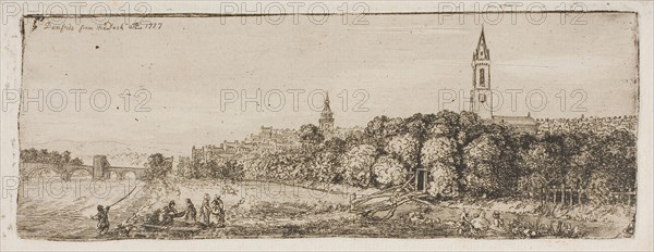 Dumfries from the Dock, 1777, John Clerk of Eldin, Scottish, 1728-1812, Scotland, Etching on paper, 3 x 8 1/8 inches