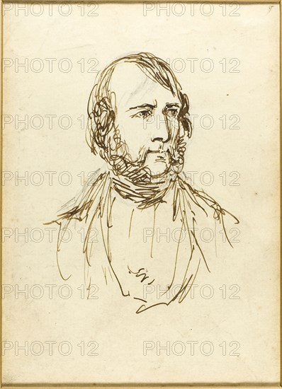 Self-Portrait, n.d., George Cruikshank, English, 1792-1878, England, Pen and brown ink, on dark ivory laid paper, 225 × 183 mm