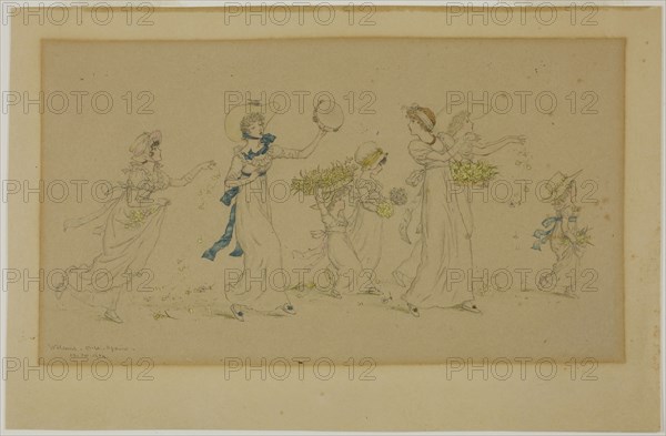 Welcome Once Again, 1884, Kate Greenaway, English, 1846-1901, England, Graphite with watercolor on cream wove paper (discolored to tan), 166 × 255 mm