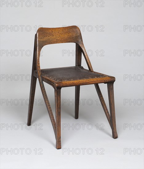 Side Chair, 1898/99, Designed by Richard Riemerschmid, German, 1868-1957, Made by Vereinigte Werkstätten für Kunst und Handwerk, Munich, Munich, Bog oak and leather, 80.7 × 55.3 cm (31 3/4 × 21 3/4 in.)