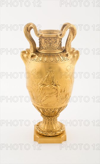 Vase with Sacrifice Scene, Early to mid 19th century, Ferdinand Barbedienne, French, 1810-1892, After Claude Michel Clodion, French, 1738-1814, Paris, France, Gilt bronze, 18.6 × 9.4 × 8.7 cm (7 5/16 × 3 11/16 × 3 7/16 in.)