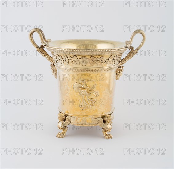 Wine Cooler, 1800/50, Jean Baptiste Claude Odiot, French, 1763-c. 1850, France, Silver gilt, 28.1 × 28.1 cm (11 1/16 × 11 1/15 in.)