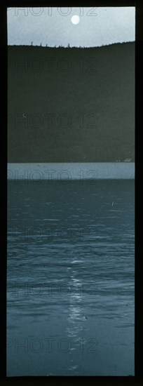 Meeting of Day and Night, Lake George, 1896, Alfred Stieglitz, American, 1864–1946, United States, Lantern slide, 6.7 x 2.3 cm (masked image), 7 x 7.4 cm (image), 8 x 8.2 cm (silde)