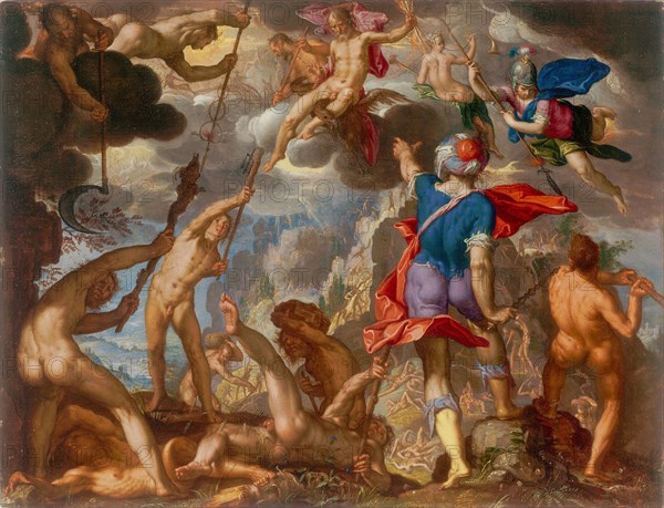 The Battle between the Gods and the Giants, c. 1608, Joachim Antonisz. Wtewael, Dutch, c. 1566-1638, Netherlands, Oil on copper, 6 1/8 × 8 in. (15.6 × 20.3 cm)
