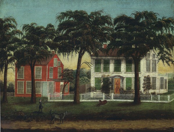 Houses on the Fox River, Illinois, 1881/90, American, 19th/20th century, United States, Oil on panel, 53.7 × 69.9 cm (21 1/8 × 27 1/2 in.)