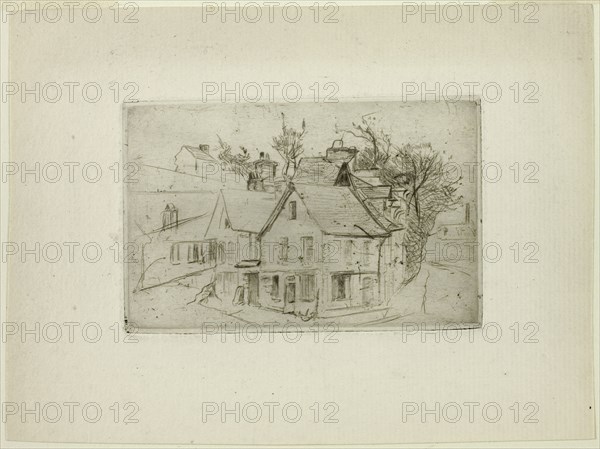 Street Corner in a Village, n.d., Henri-Emile Lessore, French, 1830-1895, France, Drypoint on cream laid paper, 77 × 119 mm (image/plate), 145 × 195 mm (sheet)