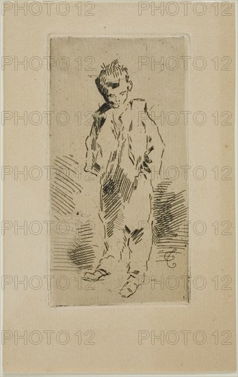 A Young Street Urchin, 1874, Félix Hilaire Buhot, French, 1847-1898, France, Etching on cream laid paper, 97 × 51 mm (image/plate), 132 × 84 mm (sheet)