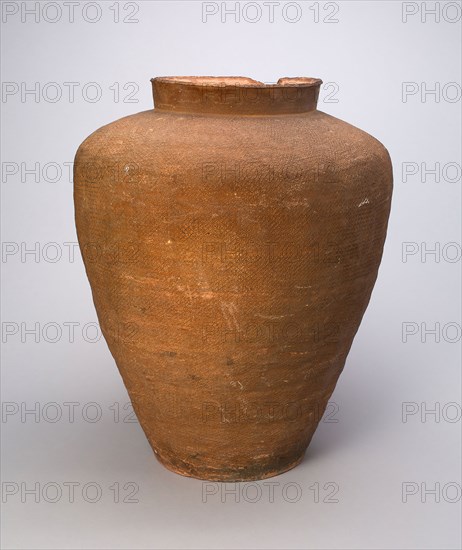 Jar, Eastern Zhou dynasty, Warring States period (480–221 B.C.), 4th/3rd century B.C., China, Stoneware with impressed decoration, H. 47.0 cm (18 1/2 in.), diam. 38.8 cm (15 1/4 in.)