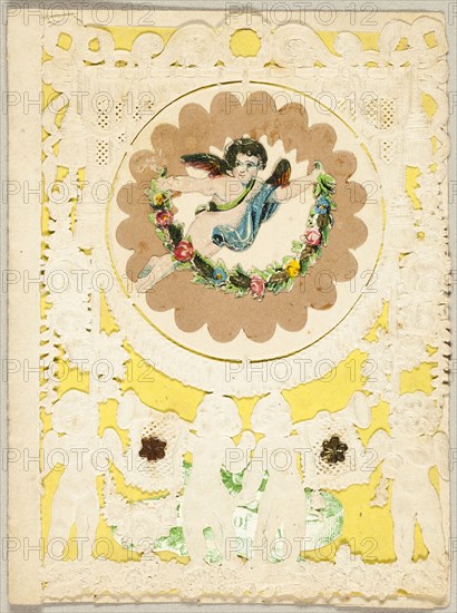 Untitled Valentine (Cupid with Garland), 1850/59, John Windsor, English, 19th century, England, Collaged elements on cut and embossed (designed) ivory wove paper, 94 × 70 mm (folded sheet)