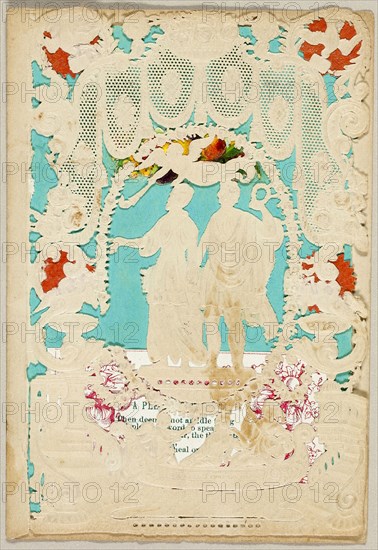 Untitled Valentine (Antique Couple with Putti), c. 1850, Thomas Wood, English, 19th century, England, Collaged elements under cut and embossed (designed) ivory wove paper, 124 × 85 mm (folded sheet)