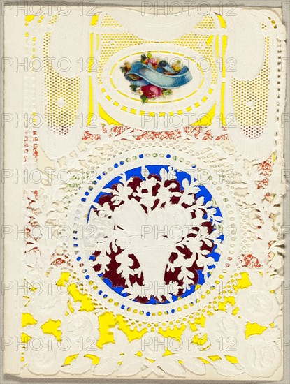 Untitled Valentine (Vase of Flowers), 1850/59, George Meek, English, 19th century, England, Collaged elements on cut and embossed (designed) ivory wove paper, 97 × 73 mm (folded sheet)