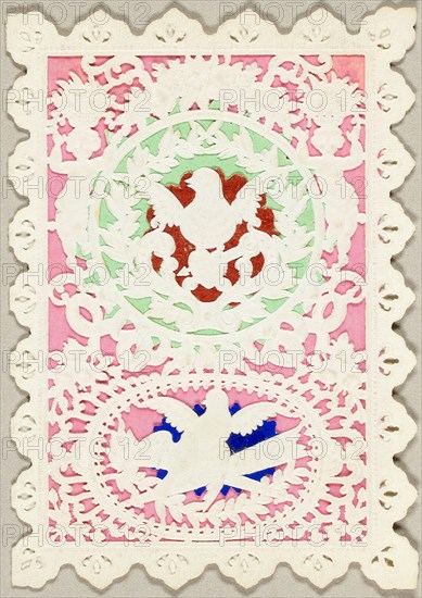 Untitled Valentine (Two Birds), 1860/69, Mullord Brothers, English, 19th century, England, Collaged elements under cut and embossed (designed) ivory wove paper, 93 × 65 mm (folded sheet)