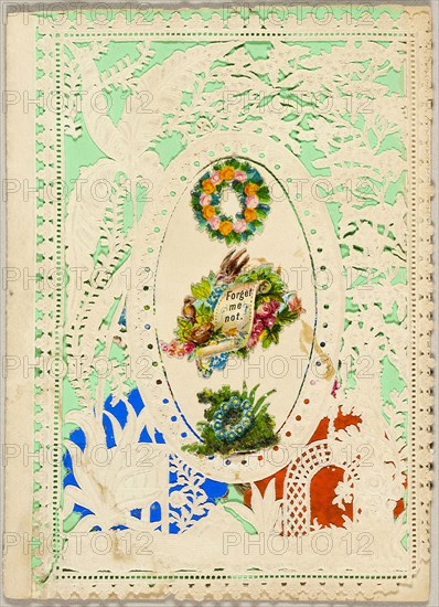 Forget Me Not (valentine), 1850/59, George Meek, English, 19th century, England, Collaged elements on cut and embossed (designed) ivory wove paper, 119 × 85 mm (folded sheet)