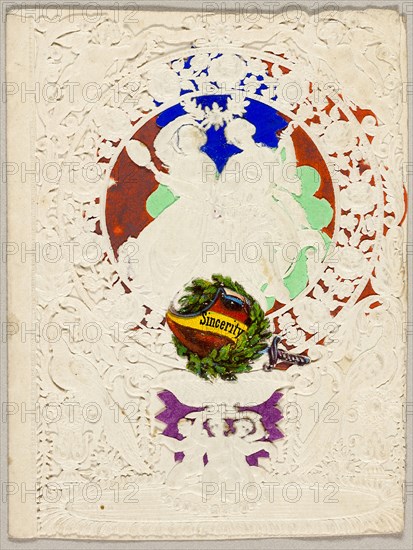 Sincerity (valentine), 1840/50, Thomas Wood, English, 19th century, England, Collaged elements on cut and embossed (designed) ivory wove paper, 99 × 72 mm (folded sheet)