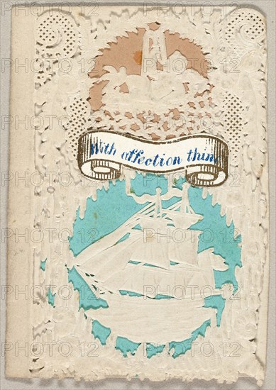 With Affection Thine (valentine), c. 1850, Thomas Wood, English, 19th century, England, Collaged elements on cut and embossed (designed) ivory wove paper, 69 × 47 mm (folded sheet)