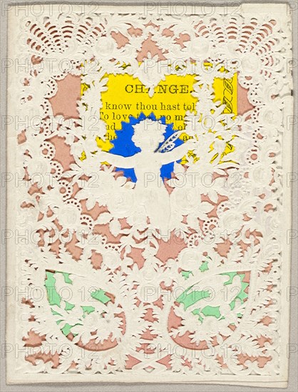 Change (valentine), c. 1850, Unknown Artist, American or English, 19th century, United States, Collaged elements on cut and embossed (designed) ivory wove paper, 78 x 60 mm (folded sheet)