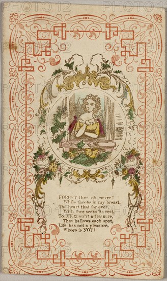 Forget thee, oh. Never! (valentine), 1835/40, Unknown Artist, American or English, 19th century, United States, Lithograph with hand-coloring on cream wove paper, 125 x 75 mm (folded sheet)