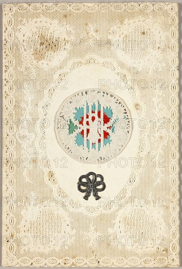 Untitled Valentine (Wreath with Rope Tie), c. 1850, Joseph Mansell, English, 19th century, England, Collaged elements on cut and embossed ivory wove paper (lace), 135 × 91 mm (folded sheet)