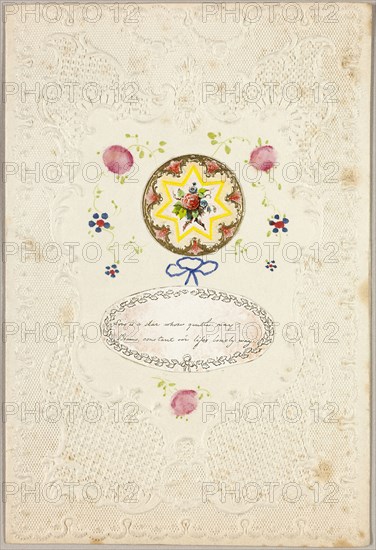 Love is a Star (Valentine), c. 1840, Unknown Artist, American or English, 19th century, United States, Collaged elements and watercolor on embossed ivory wove paper, 136 x 92 mm (folded sheet)