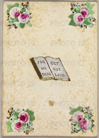 Forget Me Not Dear Love (valentine), c. 1830, Unknown Artist, American or English, 19th century, United States, Collaged elements on embossed ivory wove paper, 100 x 72 mm (folded sheet)
