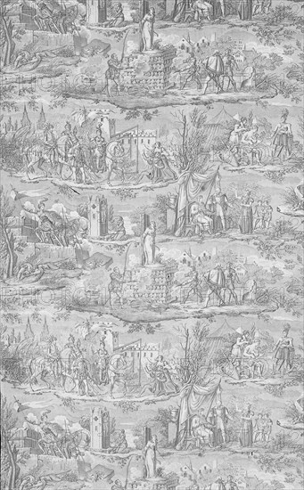 La Vie de Jeanne d’Arc (The Life of Joan of Arc) (Furnishing Fabric), after 1817, Designed by Charles Abraham Chasselat (French, 1782–1843) after Engraved by Jamet (French, active c. 1825), Manufactured by François Kettinger et Fils (French, founded 1791), France, Bolbec, Bolbec, Cotton, plain weave, engraved roller printed, 185.2 × 86.5 cm (73 × 34 in.)