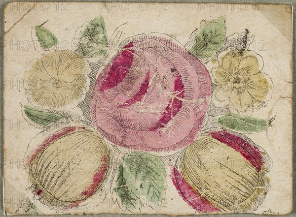 Untitled Valentine (Pink and Yellow Flowers), c. 1830, Unknown Artist, American or English, 19th century, United States, Etching with hand-coloring on cream wove paper, 55 x 75 mm