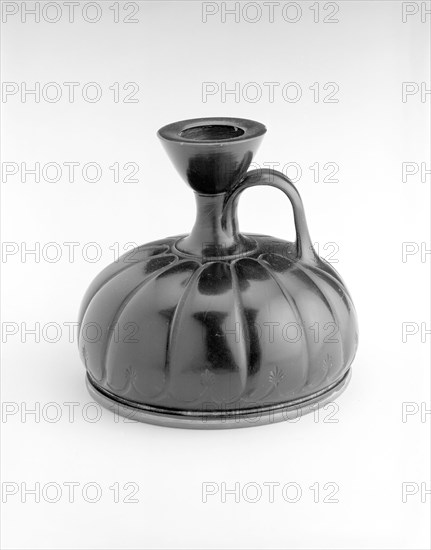 Squat Lekythos (Oil Jar), 430/410 BC, Greek, Elis, Greece, terracotta, black-glaze technique with impressed decoration, 7.9 × 9.8 × 9.8 cm (3 1/8 × 3 7/8 × 3 7/8 in.)