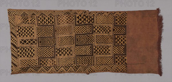 Woman’s Overskirt, 19th century, Kuba, Shoowa, Democratic Republic of the Congo, Mushenge, Democratic Republic of Congo, Raffia, plain weave, embroidered in stem stitches and running stitches cut to form pile, 130.5 × 57.8 cm (51 3/8 × 22 3/4 in.)