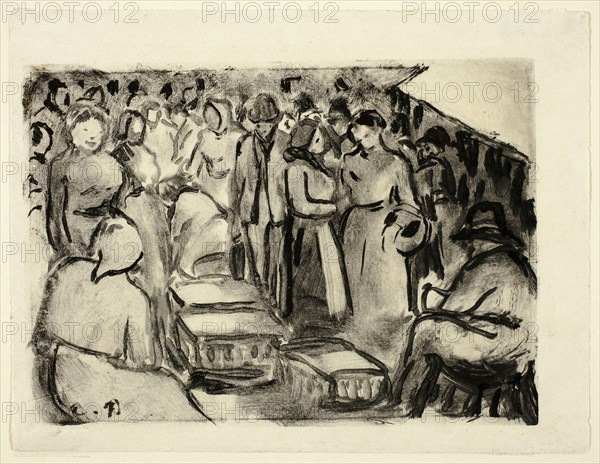 The Market, c. 1895, Camille Pissarro, French, 1830-1903, France, Monotype on cream paper, 130 × 180 mm (image), 130 × 180 mm (plate, mark not clear), 155 × 203 mm (sheet), Cong, Neolithic period ( ca. 8000–2000 BC), Liangzhu Culture, ca. 3000–2000 B.C., China, Jade stone, 25.5 × 7.5 × 6.7 cm (10 × 2 15/16 × 2 5/8 in.)