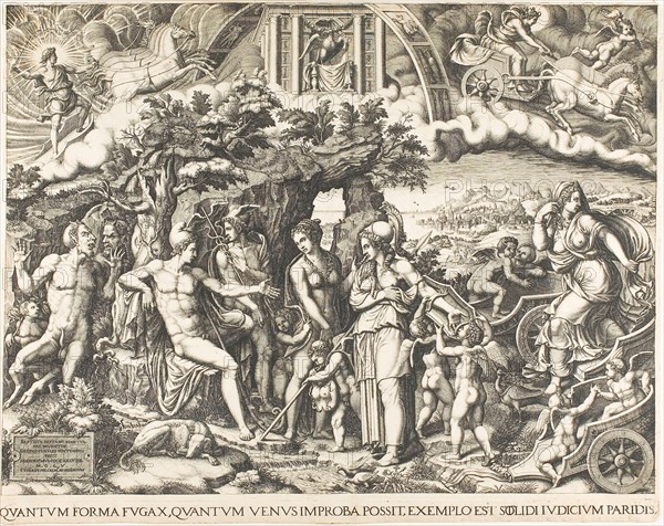 The Judgment of Paris, 1555, Giorgio Ghisi, Italian, 1520-1582, Italy, Engraving on cream laid paper, 395 x 525 mm (image), 419 x 532 mm (sheet)
