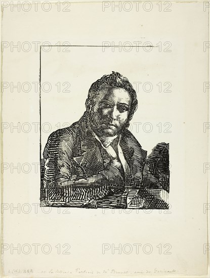 Portrait of Auguste Brunet, 1818, Jean Louis André Théodore Géricault, French, 1791-1824, France, Lithograph in black on ivory wove paper, 187 × 148 mm (image), 316 × 241 mm (sheet)