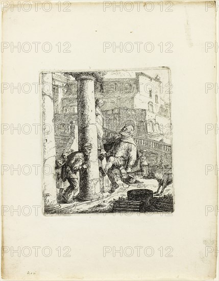 The Blind Beggar Tricked by Lazarillo, n.d., Thomas Wyck, Dutch, 1616-1677, Holland, Etching on ivory laid paper, 127 x 114 mm (plate), 241 x 191 mm (sheet)