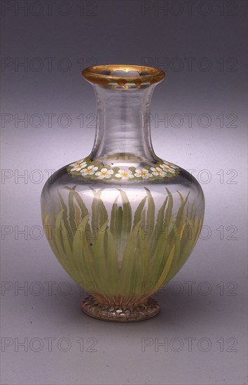 Well Spring Carafe, 1847, Designed by Richard Redgrave, English, 1804-1888, Made by John Fell Christy, Stangate Glass Works (Lambeth, England, active 1840/50), Commissioned by Henry Cole (English, 1808-1882) for Felix Summerly’s Art Manufactures (England, 1847-1850), Lambeth, Blown glass with enamel and gilt decoration, H. 16 cm (6 5/16 in.)