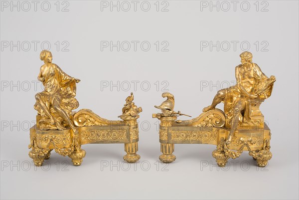 Pair of Firedogs Representing Venus and Mars, c. 1769, Designed by Quentin-Claude Pitoin, French, 1742-1777, Model by Etienne-Maurice Falconnet, French, 1716-1791, Paris, France, Paris, Gilt bronze, iron supports, Venus: 50.5 x 49.5cm (19 7/8 x 19 1/2 in.), Vulcan: 51 x 51.6 cm (20 1/16 x 20 5/16 in.)