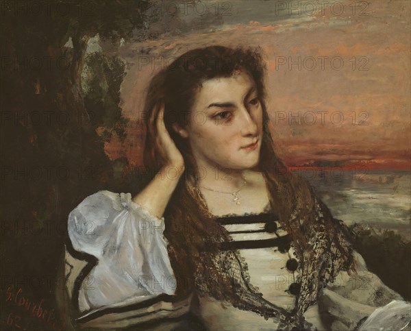 Rêverie (Portrait of Gabrielle Borreau), 1862, Gustave Courbet, French, 1819-1877, France, Oil on paper mounted on canvas, 25 × 30 5/16 in. (63.5 × 77 cm)