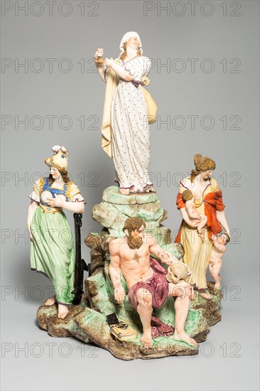 Allegorical Figure Group: The Virtues, 18th century, Buen Retiro Porcelain Factory, Spanish, 1759-1808, Buen Retiro, Porcelain with polychrome decoration, 50.2 × 34.6 × 28.6 cm (19 3/4 × 13 5/8 × 11 1/4 in.)