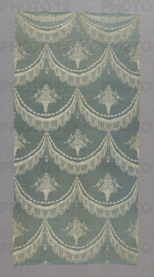 Panel, 1775/1800, France, Silk, warp-float faced satin weave with supplementary patterning wefts tied by supplementary binding warps in plain and twill interlacings (lampas), two loom widths joined, 258.5 × 130.7 cm (101 3/4 × 51 3/8 in.)