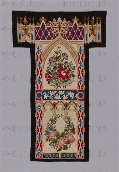Prie-Dieu Cover, c. 1857/60, England, Cotton, plain weave, embroidered with wool and silk in cross stitches, 84.0 × 52.5 cm (33 1/8 × 20 5/8 in.)