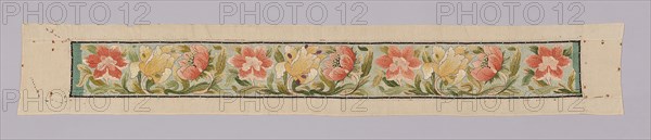 Panel, c. 1875, Designed by Morris & Company, 1875–1940, England, London, England, Cotton, plain weave, embroidered with silk in satin, surface satin, and stem stitches, laid work and couching, 43.5 × 278.2 cm (17 1/8 × 109 1/2 in.)
