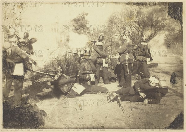 Skirmish between a Prussian Reconnaissance unit and Advance Troops from Faidherbe’s Army (Amiens, 21 January 1871) (Escarmouche entre une Reconnaissance prussienne et une Avant-Garde de l’Armee de Faidherbe [Amiens, 21 Janvier 1871]), January 21, 1871, European, active 19th century, Europe, Albumen print, 11.7 × 16.7 cm (image/paper), 24.1 × 21.2 cm (mount)