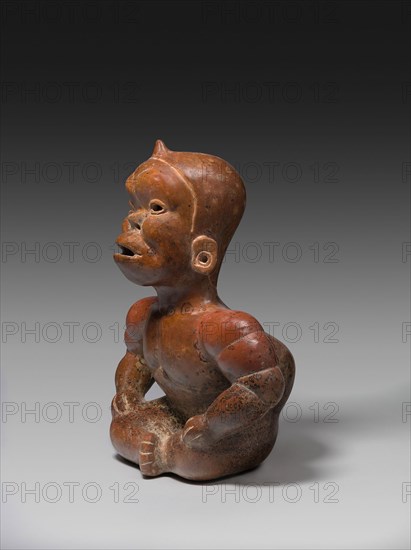Seated Hunchbacked Dwarf, A.D. 300/400, Colima, Colima, Mexico, Western Mexico, Ceramic and pigment, 34.3 × 25.4 × 20 cm (13 1/2 × 10 × 7 7/8 in.)