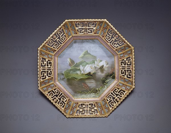 Plate with Water Lilies, c. 1885, Copeland Porcelain Factory, English, founded 1847, Painted by Charles F. Hürten, German, active in England, 1818-1897, East Stoke, Soft-paste porcelain, polychrome enamels, and gilding, Diam. 25 cm (9 7/8 in.)