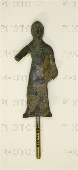Statuette of a Woman, 4th century BC, Etruscan, Etruria, Bronze, 6.25 × 3 × 1 cm (2 10/16 × 1 1/8 × 3/8 in.)