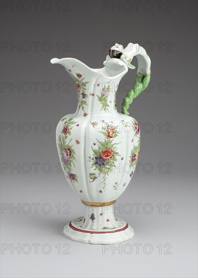 Ewer, 1755/65, Italy, Florence, Doccia Porcelain Manufactory (Italian, founded 1737), Doccia, Hard-paste porcelain, polychrome enamels, and gilding, H. 29 cm (11 1/16 in.)