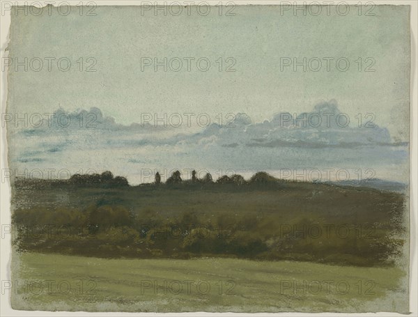 Paysage, c. 1850, François Louis Français, French, 1814-1897, France, Pastel on blue-gray laid paper with blue fibers, 215 × 295 mm