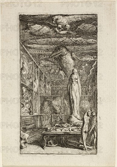 Frontispiece for Almanach Historico-Physique, 1762, Gabriel Jacques de Saint-Aubin, French, 1724-1780, France, Etching and drypoint on ivory laid paper, 97 × 54 mm (plate), 113 × 80 mm (sheet)