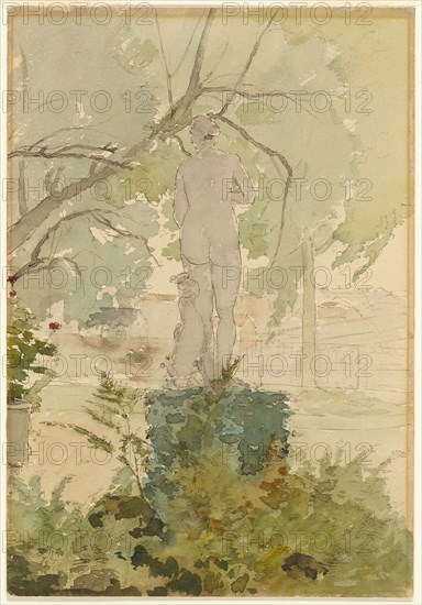 Garden View, c. 1880, Henri Stanislas Rouart, French, 1833-1912, France, Watercolor, over traces of graphite, on cream laminate card, 253 × 175 mm
